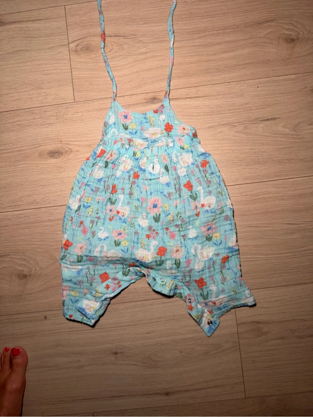 Angel Dear Light Blue Floral Swan One-Piece Romper
